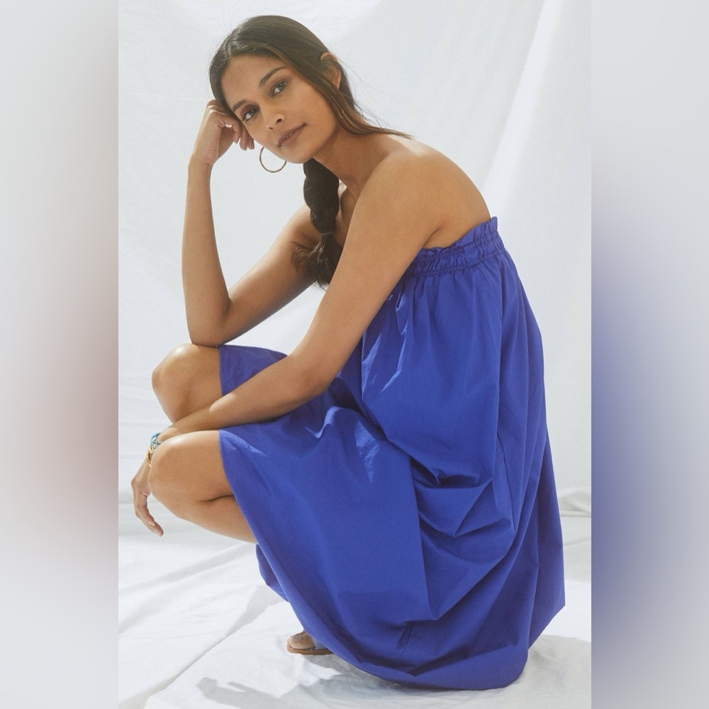 NWOT Anthropologie Maeve Royal Blue Strapless Dress Bettina Midi Dress X-S
